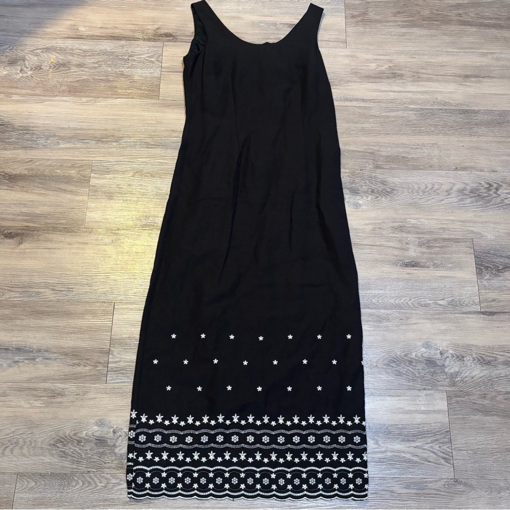 Vintage Lauren Ashley Linen Blend Sleeveless Embroidered Maxi Dress Slit size 6